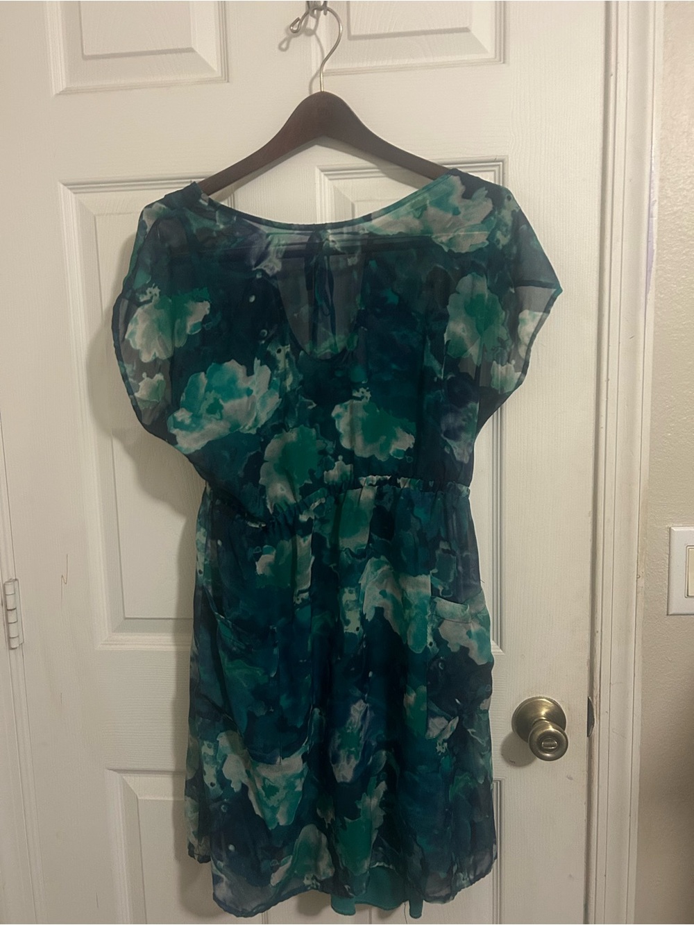 Xhilaration Teal and Aqua Watercolor Floral Mini Dress